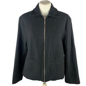 VTG Argee Black Wool Jacket Womens Sz M Full Zip Blazer 90s Y2K Minimalist Warm